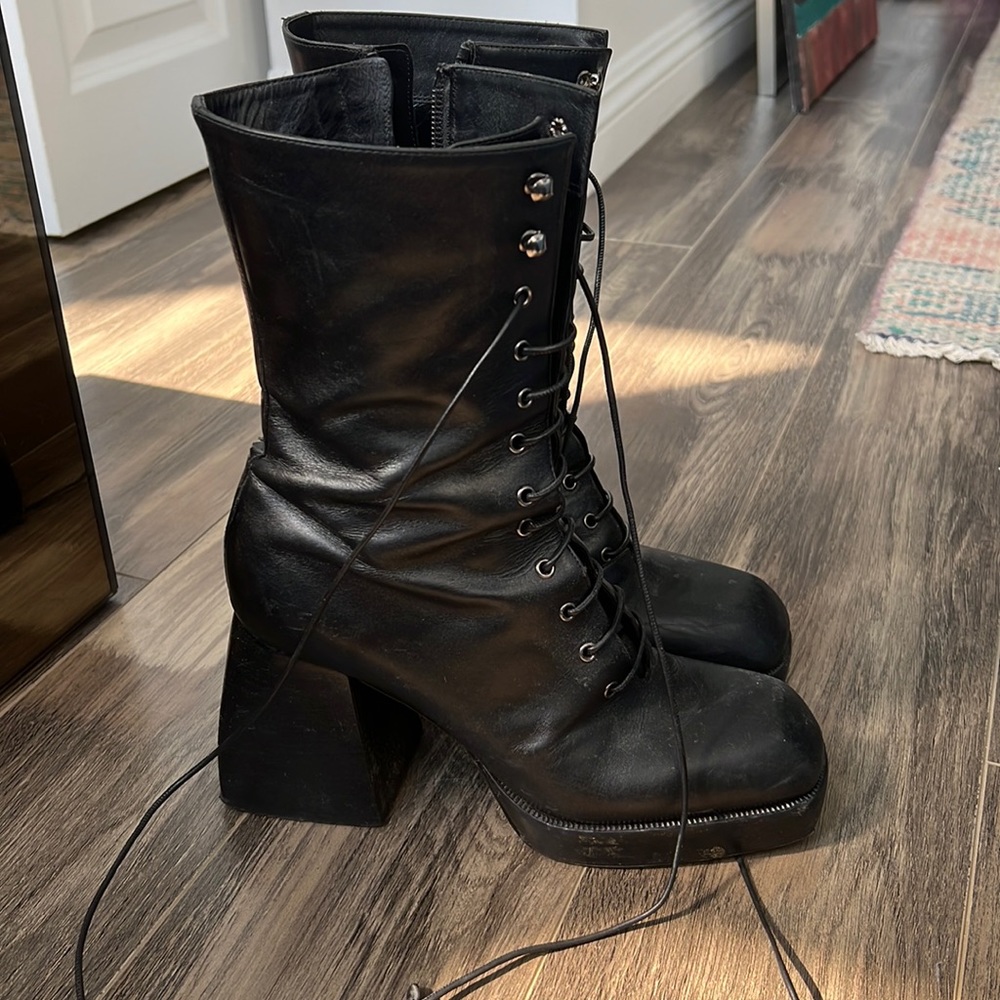 Nodaleto lace up mid calf boots booties 39
